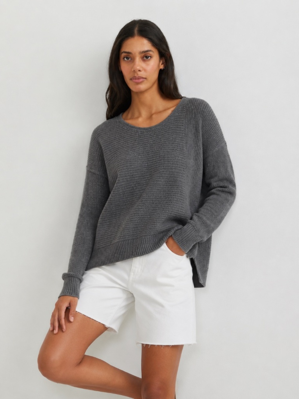 Lord & Taylor 100% Cashmere Rib Knit Sweater Gray Luxury Soft Women Size XL